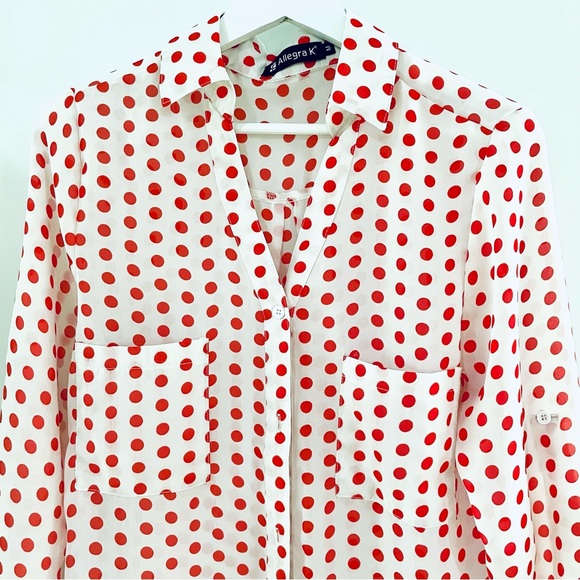 Allegra K Red White Polka Dot Blouse Top Size Medium - Picture 2 of 12